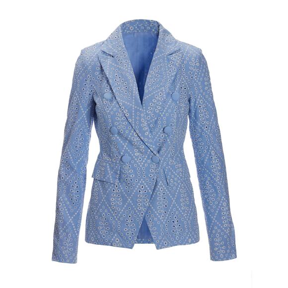 Boston Proper Women's Blue + White Eyelet Blazer Jacket Size 6 - Picture 2 of 6